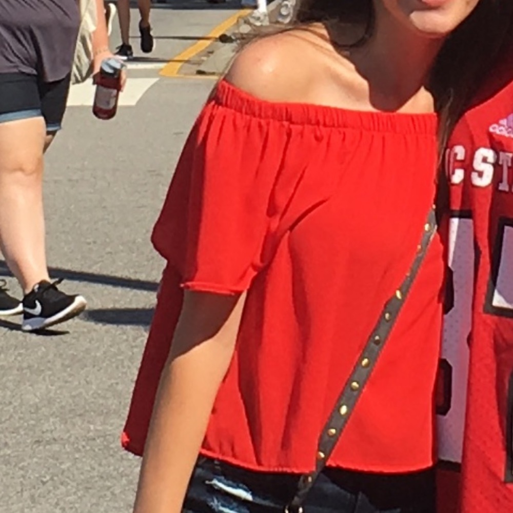 Vestique red off the shoulder top